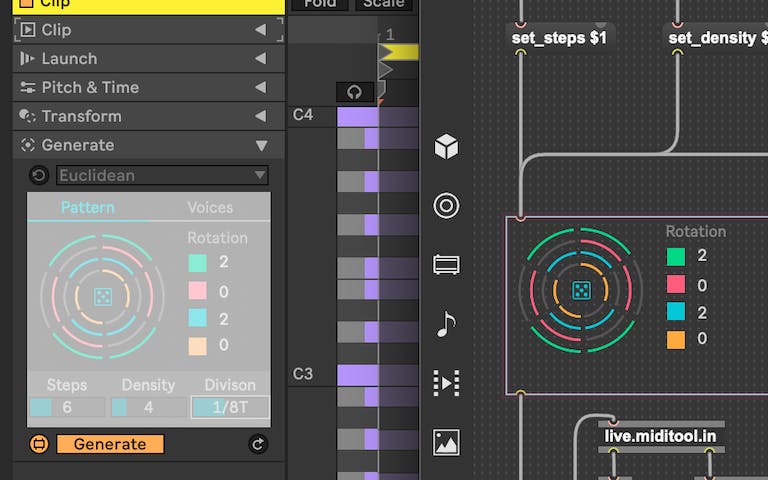 Max for Liveを使って、内蔵のMIDI変形/生成ツールをベースにして新しいものを設計することも、完全に一から設計することも可能です。